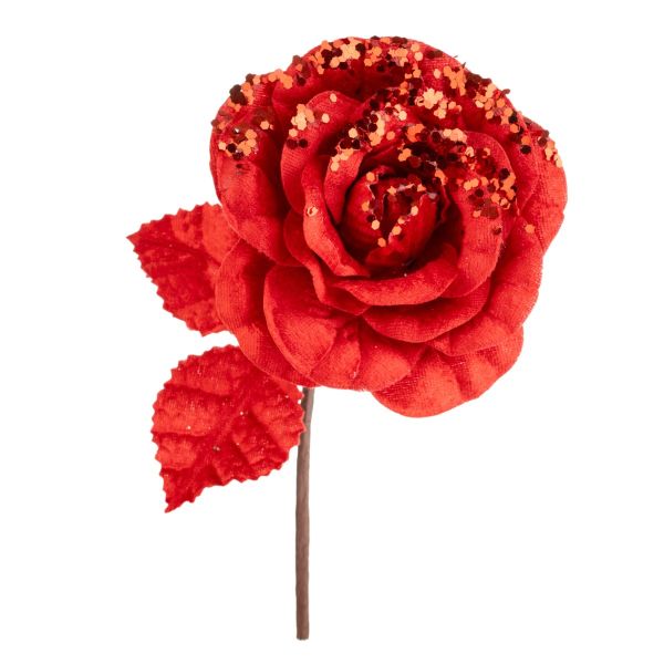 Rosa rossa con glitter Amour sans Fin 20 cm