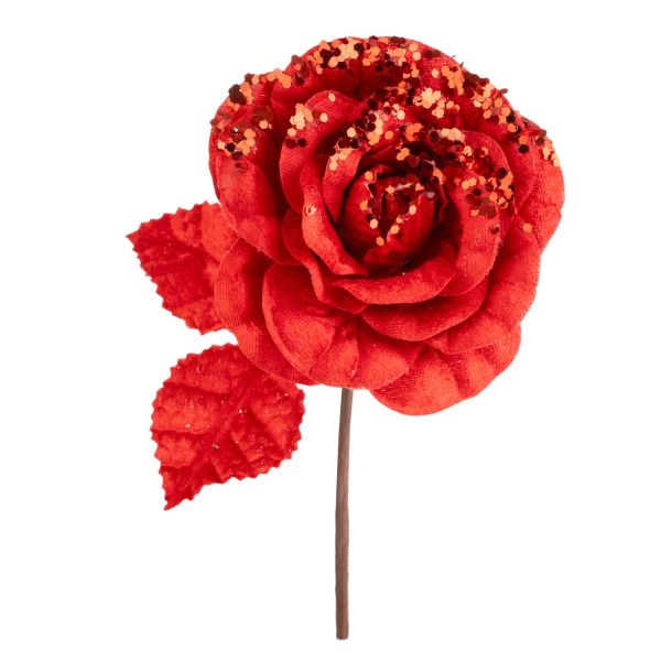 Rosa rossa con glitter Amour sans Fin 20 cm