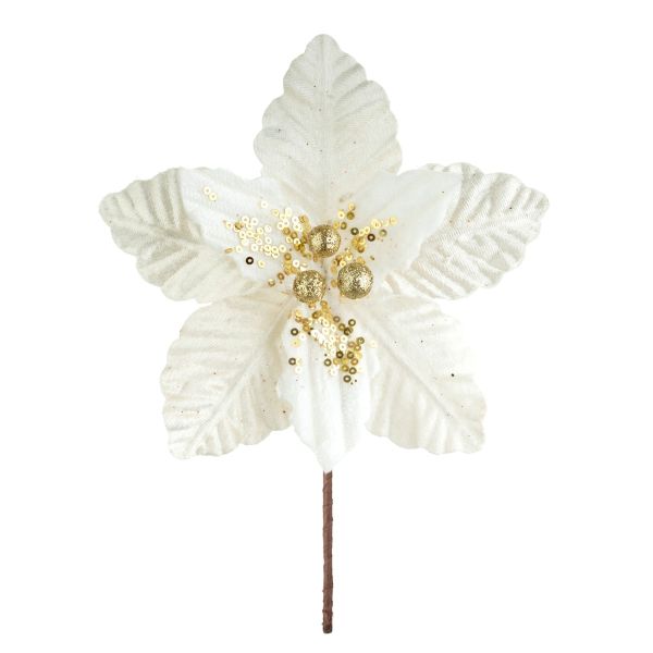 Fiore di Natale bianco con glitter Perle de la Riviere 18 cm