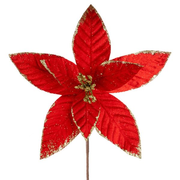 Fiore di Natale rosso e oro con glitter Roi de Noel 30 cm