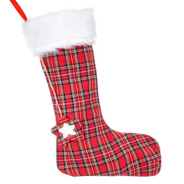 Calza di Natale rossa tartan Escursione in Scozia 42 cm