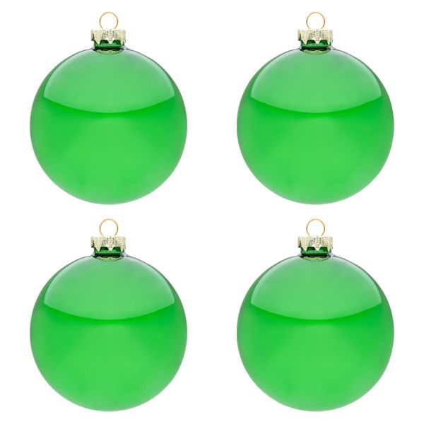 Set 4 Palline di Natale in vetro verdi Splendore della Selva 10 cm