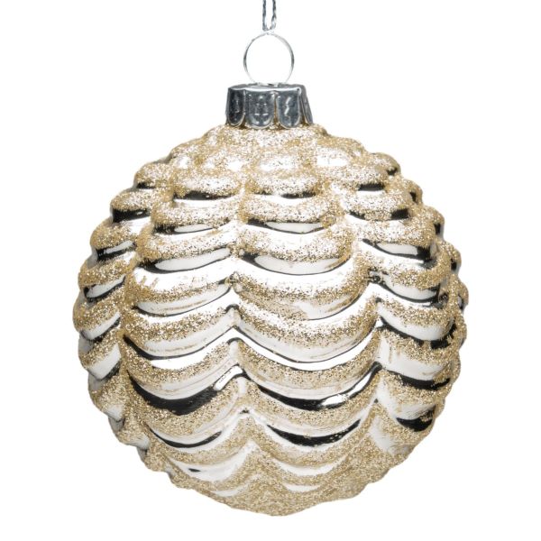 Pallina di Natale in vetro Cream Snow Mountain 8 cm